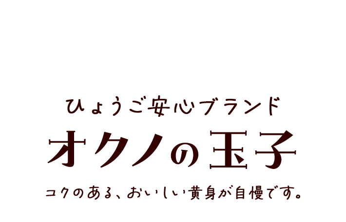 ひょうご安心ブランド　オクノの玉子　コクのある、おいしい黄身が自慢です。